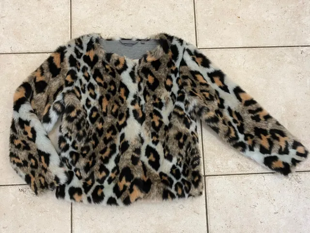 Next Girls Faux Fur Jacket Age 11 Years. Leopard Print Winter Coat