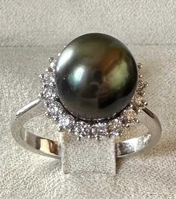 Bague Céramique Noire Sertie De 4 Diamants Sur Or Blanc 18K - Taille 49 - Occasion (avec écrin)