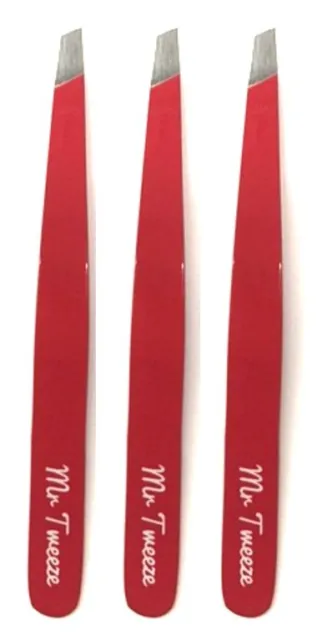Pince inclinée en acier inoxydable Mr Tweeze, rouge (3 paquets), comparée à TweezerGuru