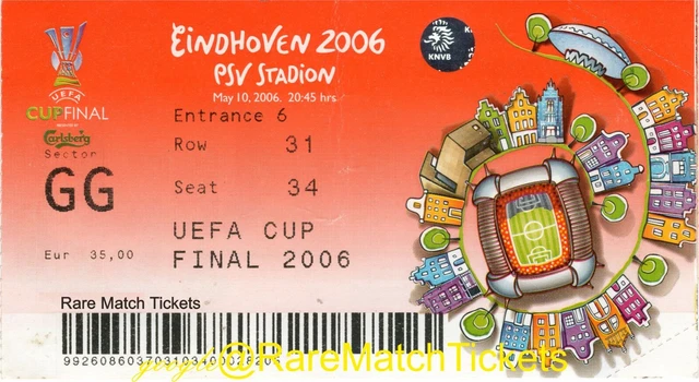 Ticket Finale UEFA C3 2006 - FC Séville Vs Middlesbrough - Eindhoven