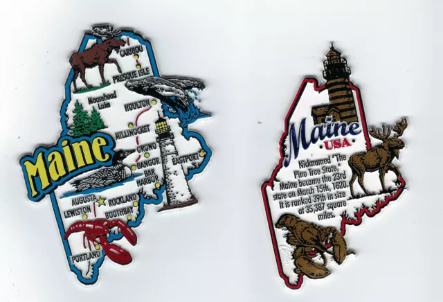 SET OF 2  JUMBO MAINE  STATE MAP  MAGNET  7-COLOR   and     MAP INFO MAGNET  NEW