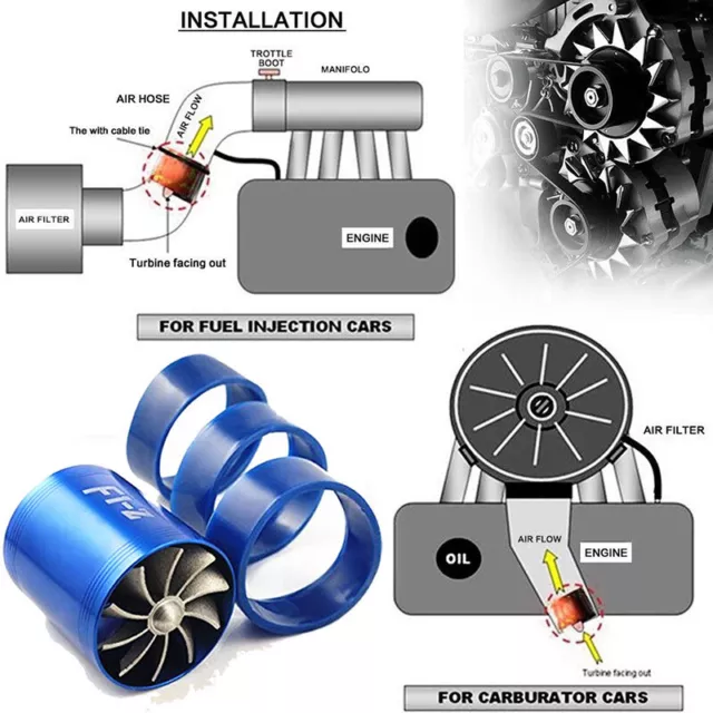 Car Air Intake Turbonator Double Fan Turbine Turbo Gas Fuel Saver Aluminum ;''