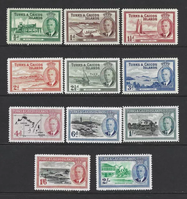 Turks & Caicos 1950 KGVI Definitives to 2/- (11) - SG 221/231 -Fine Mounted Mint