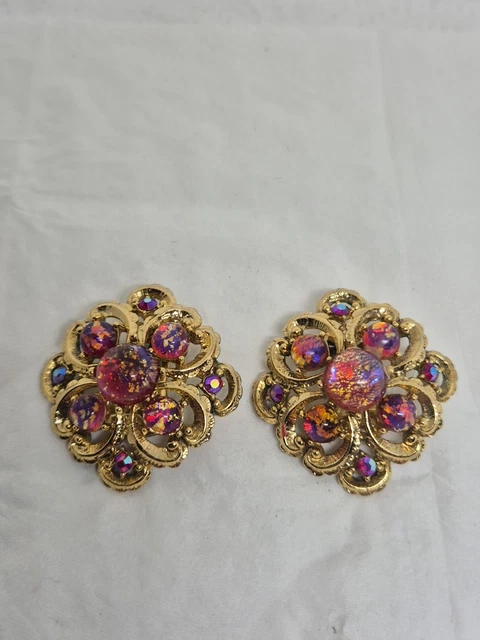 Boucles D'oreilles Clips XXL Vintage Choc - Doré Argenté, Années 1990, Occasion