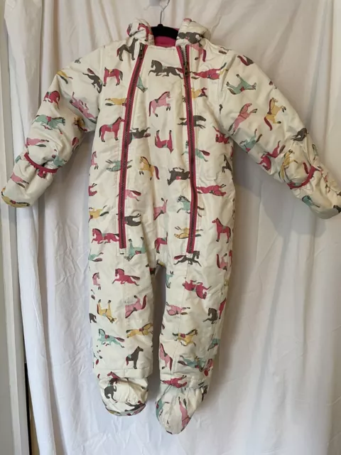 Traje de nieve para niñas Joules 18/24 meses, en muy buen estado, diseño de caballo, revestimiento de lana rosa,