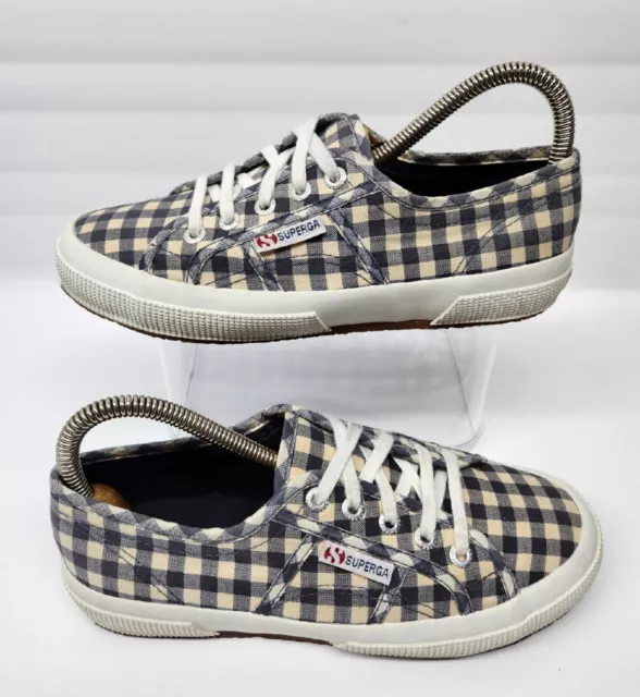 SUPERGA Cotu Classic Canvas Fashion Sneakers Women's Size 6.5 Blue Gingham Shoes