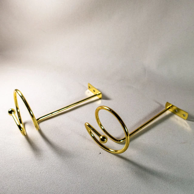 Vintage Spiral Brass Gold Tone Metal Curtain Tie Backs Drapery Hooks Set of 2 14