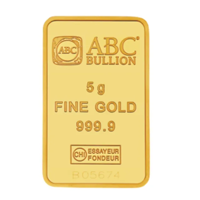 5 gram 999.9 Fine Gold ABC Bullion Minted Tablet Ingot Bar Sealed & Certified