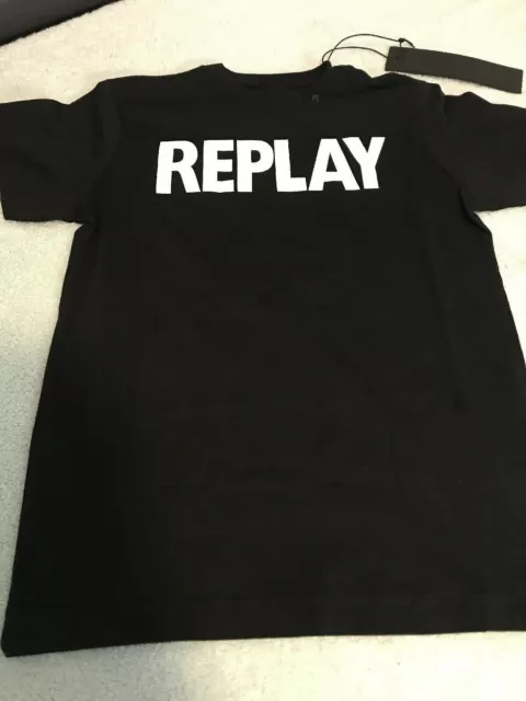 Boys Age 14yrs Replay Junior Logo T-Shirt Black Bnwt