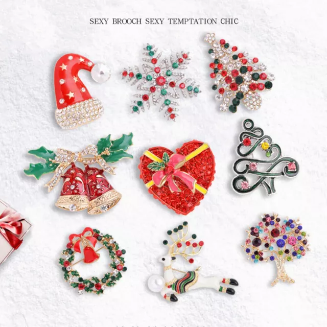 1 Stück Weihnachten Metall Brosche Emaille Abzeichen Kristall Strass 。
