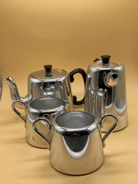 4 Piece Retro Towerbrite Tableware Set Metal Tea Pot Coffee Pot Sugar Bowl & Jug