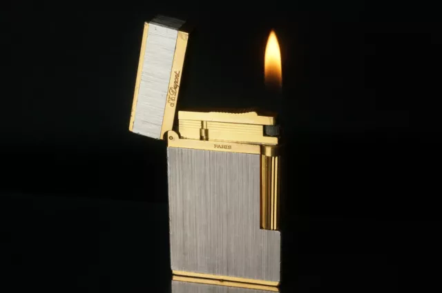 ST Dupont Vintage Lighter Ligne 2 Montparnasse Silver & Gold Working #DU36