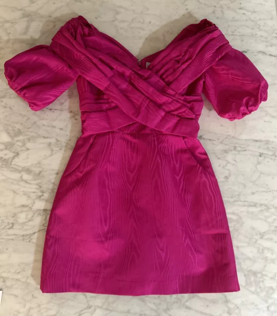 Rebecca Vallance Frenchy Off The Shoulder Hot Pink Mini Dress UK Size 8, US 4