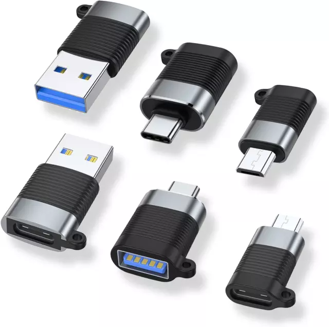 USB C Adapter (6 Pack), Micro USB Male to USB C Female, USB 3.0 Male to USB C Fe