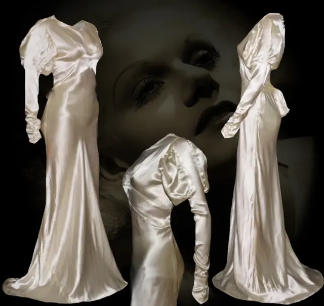 1920S SATIN LIQUID Silk Bias Cut Wedding Dress Champagne Bridal Gown ...