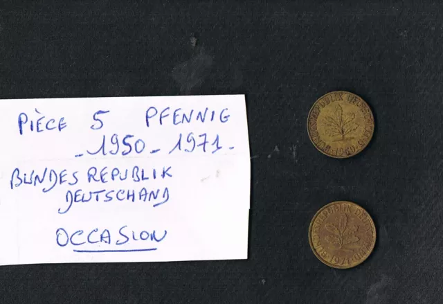 2 Pièces de monnaie deutschand 5 Pfennig 1950/1971 ????