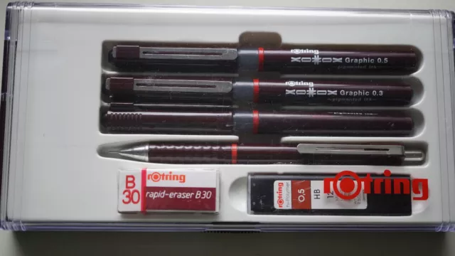 rOtring Graphic-Set XOOX 0,1 0,3 und 0,5 mm NEU 3h