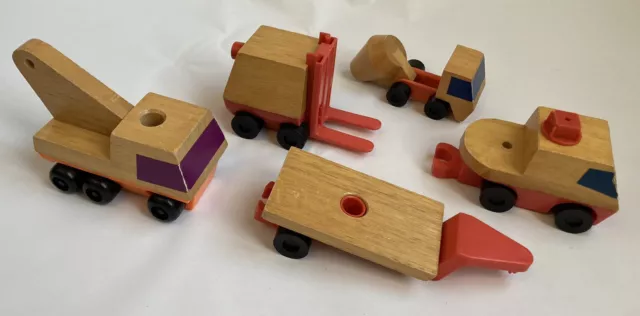 Vtg 1973 Mattel Preschool Motor Putt-Putt Construction Yard Vehicles wood cars