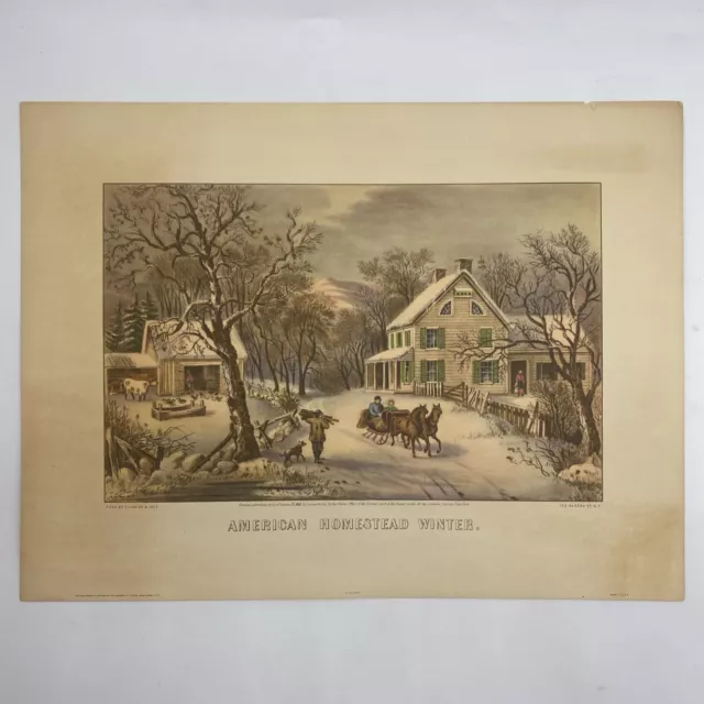 Vintage Currier Ives American Homestead Winter Art Print Unframed 9 x 12