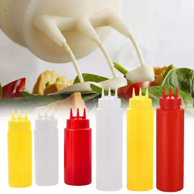 3 Holes Ketchup Squeeze Bottle Plastic Mustard Mayo Sauces Bottle Kitchen Tool>