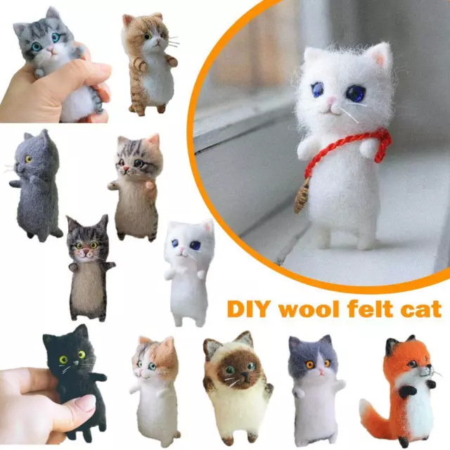 1 juego hágalo usted mismo aguja artesanal gatos fieltro lana kit de felpa'