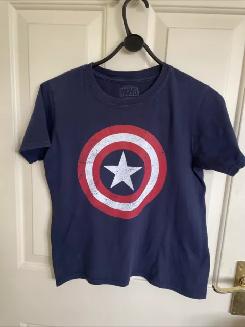 Captain America tee shirt T-shirt Navy Blue Age 9-10