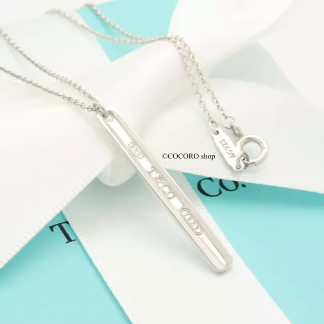 Tiffany & Co. 1837 Narrow Bar Pendant Necklace 16.2" Sterling Silver 925 w/Pouch