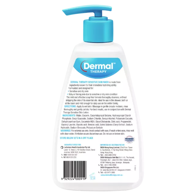 Dermal Therapy Sensitive Skin Wash 1 Litre Pump Gentle & Non Irritating Eczema 2