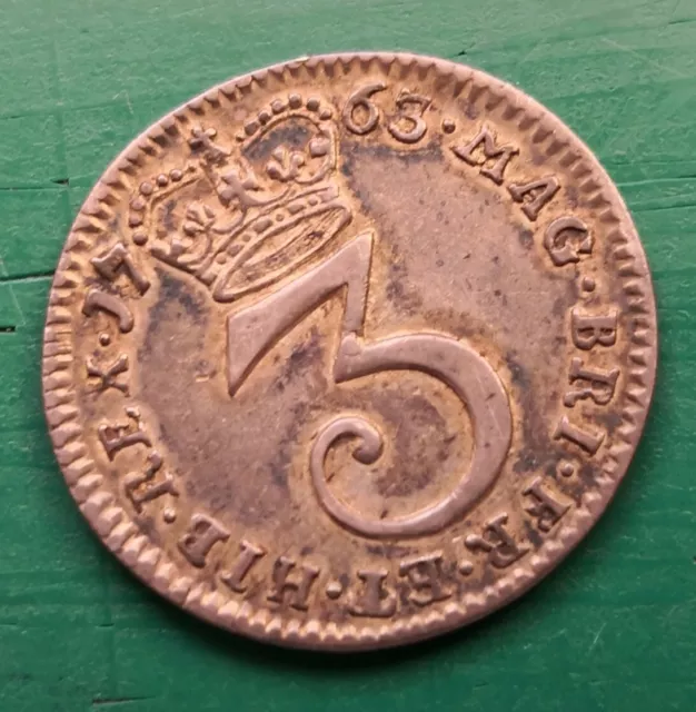 1763 George III silver three pence coin #555