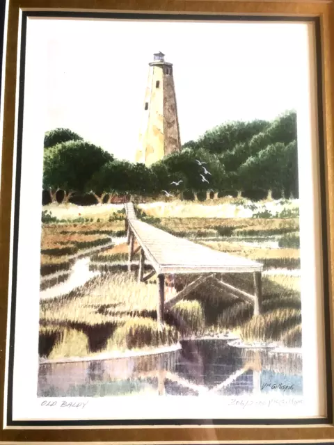 vintage Framed print of the bald head island lighthouse! 16” x 13”!