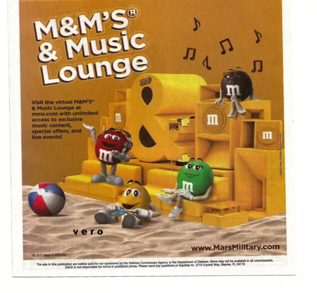 print ad M&M's MUSIC LOUNGE 2022 yellow red brown mms M&M candy magazine page