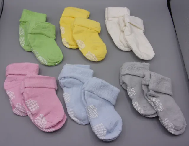 12 Pairs Baby Toddler Newborn  Non Slip Anti Skid Socks - Pastels - NEW