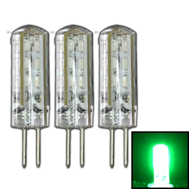 3x G4 LED 1,5 Watt 12V DC grün grünes Licht dimmbar Leuchtmittel Glühbirne Birne