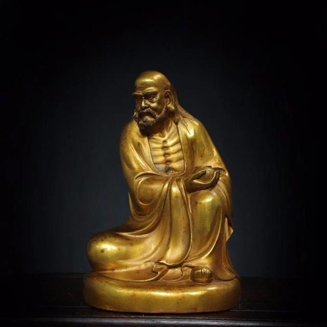 8.7" Old Antique Tibetan Buddhism Temple Bronze 24k gilt Dharma Buddha statue