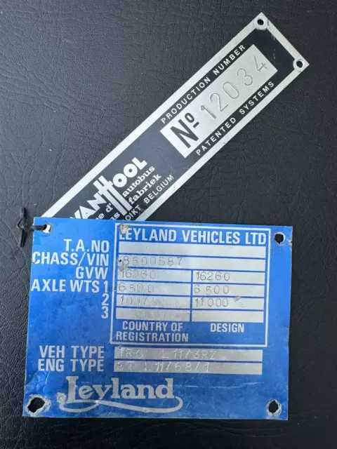 Smith of Wigan Van Hool Leyland Tiger C339DND Bus Coach Chassis Body Plate Badge