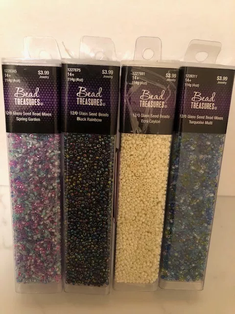 Bulk Lots of Glass Seed Beads 12/0, 4 x 114 grams,  multi Colors NEW