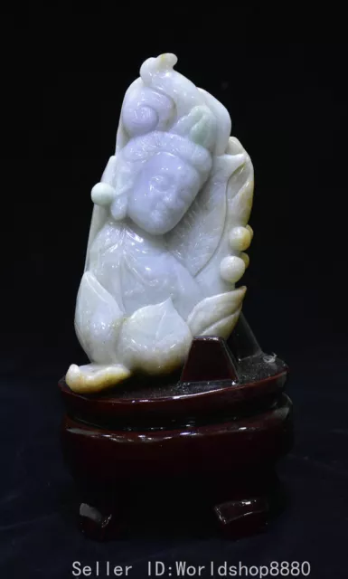 7.6" ancient Chinese emerald jade carving cabbage Guan Yin Boddhisattva statue