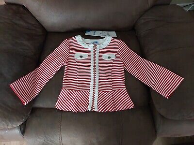 Girls BNWT "MAYORAL" Red & White Striped Nautical Zipped Jacket (Size 3yrs)