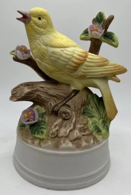 Vintage Yellow Finch Bird Figurine Statue Eda Mann Milano Porcelain Music Box