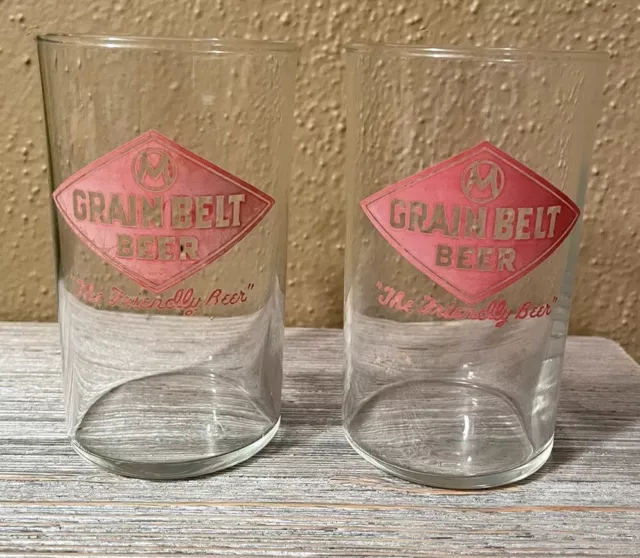 Pair Of Vintage Grainbelt Beer Glasses Minneapolis Brewery “The Friendly Beer”