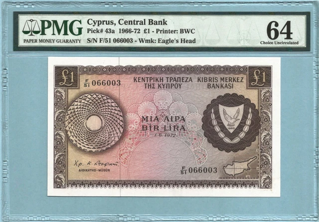 Cyprus Pound - 1.6.1972 - P#43a - Banknote - PMG 64