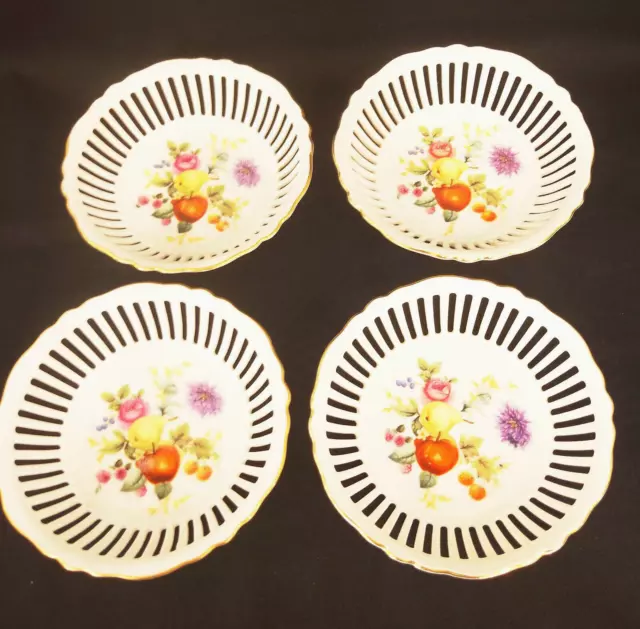 Vintage Set 4 pierced reticulated dessert bowls by Union K Czechovslovakia 1920s