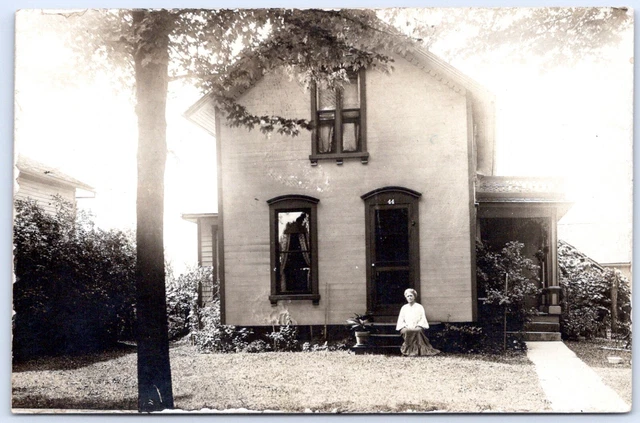 Postcard RPPC OH New London Ohio Woman In Front Of Home Huron Co R20