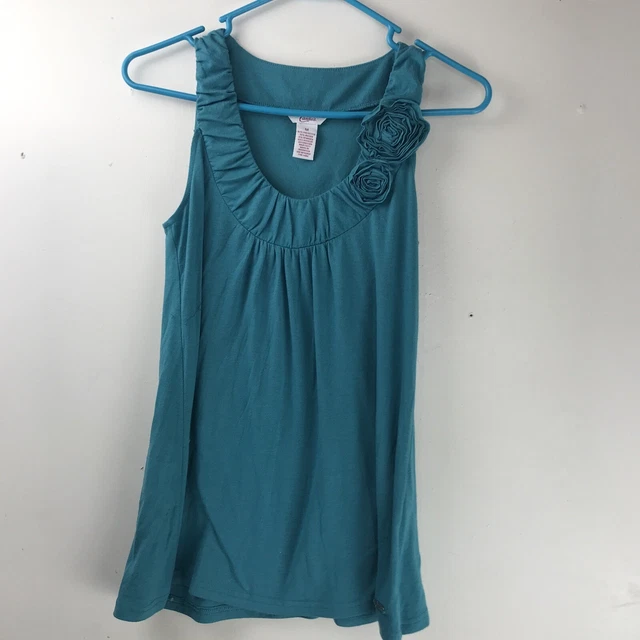 candies womens m blue floral casual sleeveless tshirt tee shirt ladies tank top