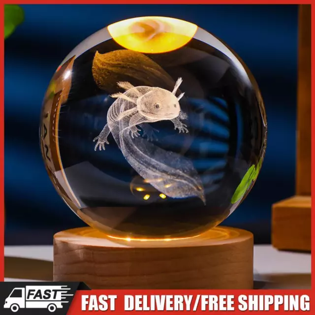 3D Axolotl Engraved Crystal Ball Creative Luminous Crystal Ball Home Decoration
