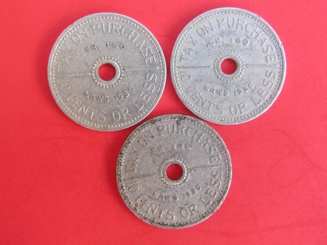 TAX COIN TOKEN 3 WASHINGTON State Commission On Purchase .10c Or Less Laws 1935