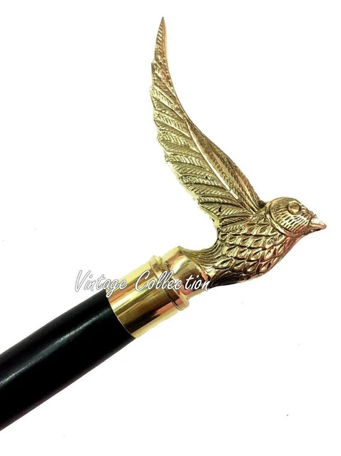 Victorian Brass Bird Style Head Handle Vintage Wood Walking Stick Handmade Gifts