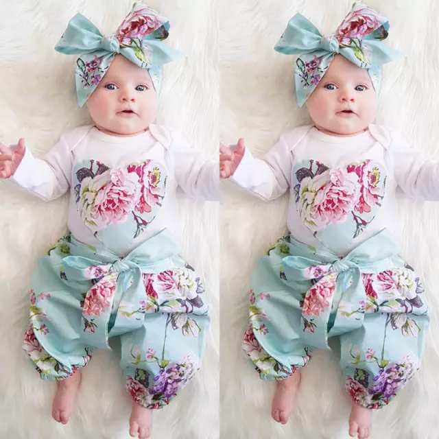 Newborn Kid Baby Girl Floral Clothes Jumpsuit Romper Bodysuit Pants Outfits 3