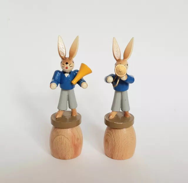 Esco Hasen Musiker 10 cm Holz 2 Stück Osterhase Erzgebirge DDR Ostern