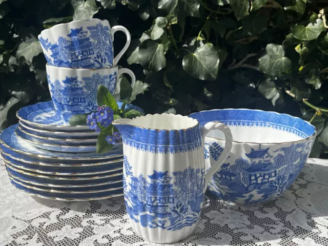 Kay&Co Worcester Willow Pattern Blue & White Transfer 15 Pieces Part Set c.1895